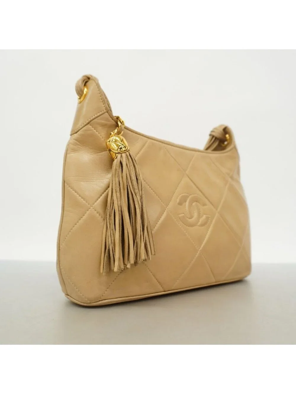 Chanel Shoulder Bag Lambskin Beige Gold